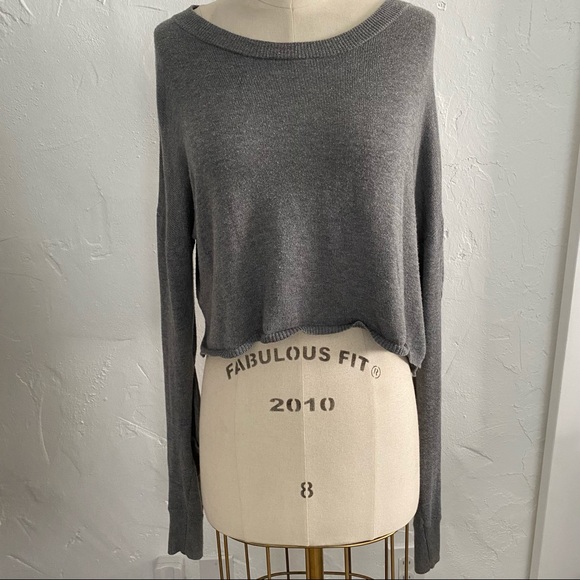 Leith gray cropped open sleeve sweater S - Picture 2 of 9